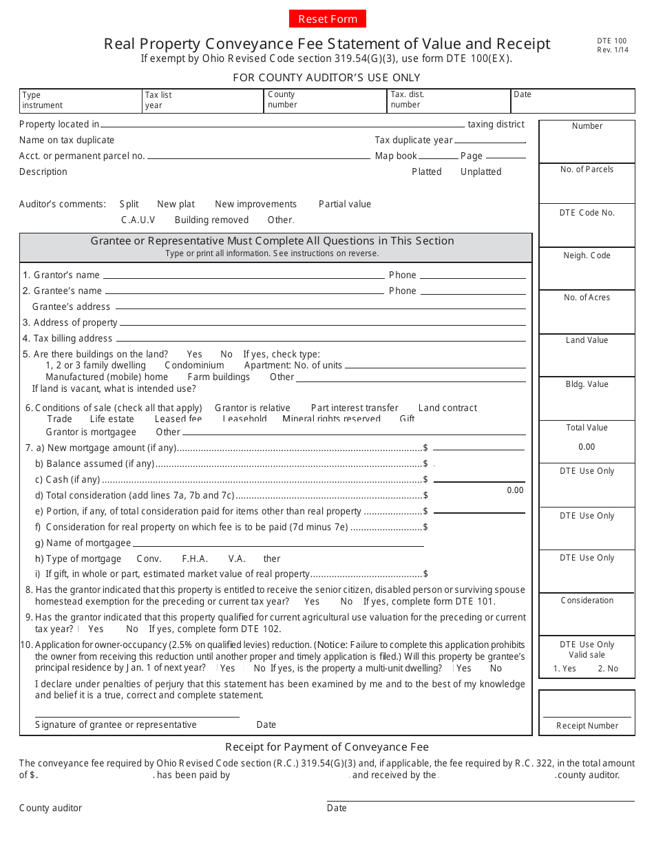 Form DTE100 Fill Out, Sign Online and Download Fillable PDF, Ohio