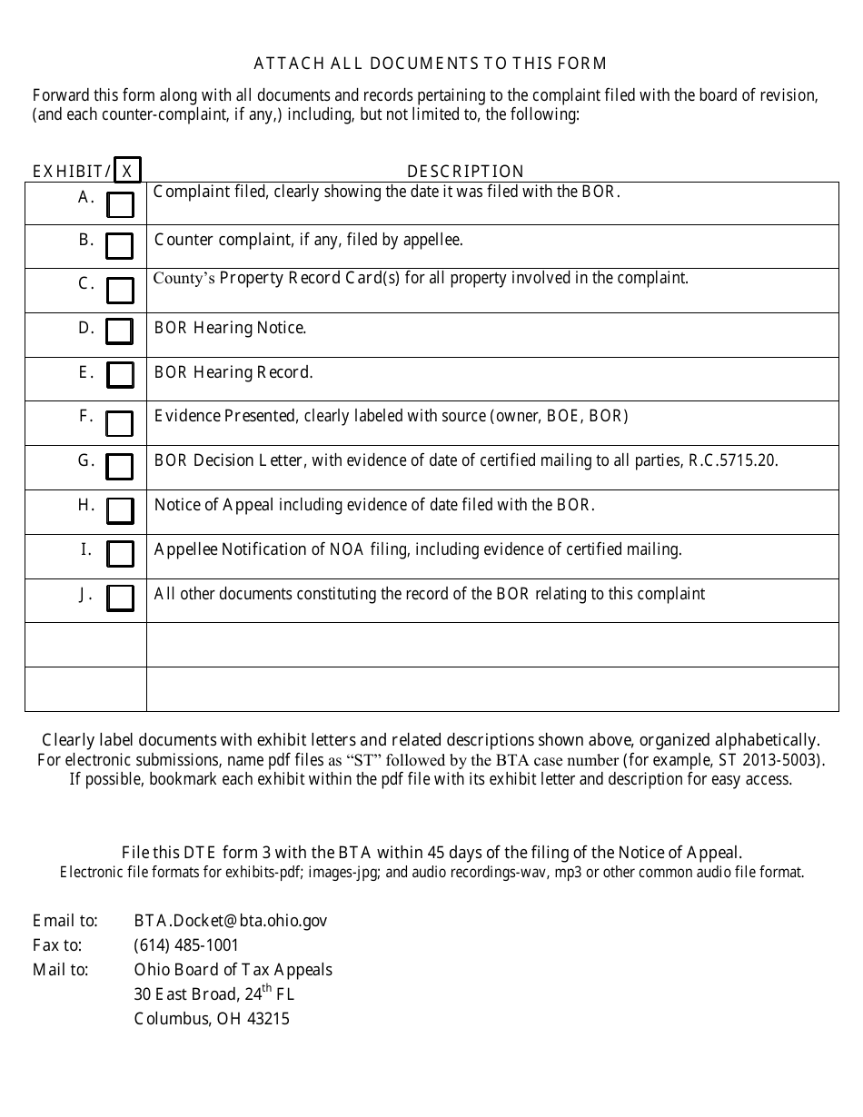 Form DTE3 Transcript on Appeal From County Board of Revision - Ohio, Page 2