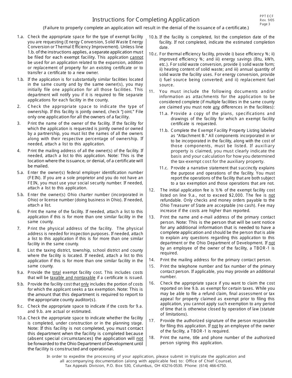 Form PPT ECF Application for Energy and Solid Waste Energy Conversion and Thermal Efficiency Improvement Facility - Ohio, Page 3