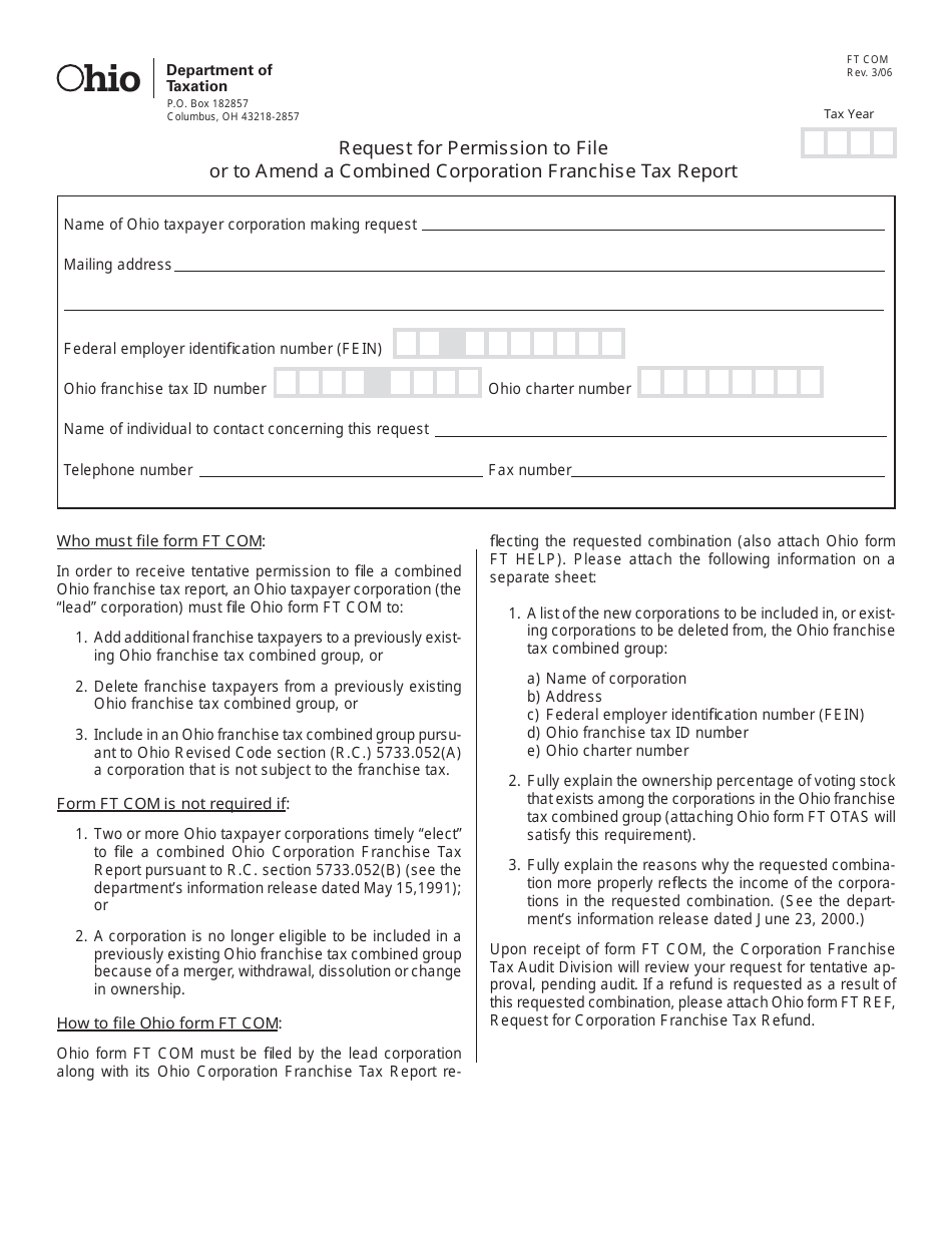 Form FT COM - Fill Out, Sign Online and Download Printable PDF, Ohio ...