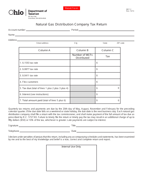 Form MCF2 Natural Gas Distribution Company Tax Return - Ohio