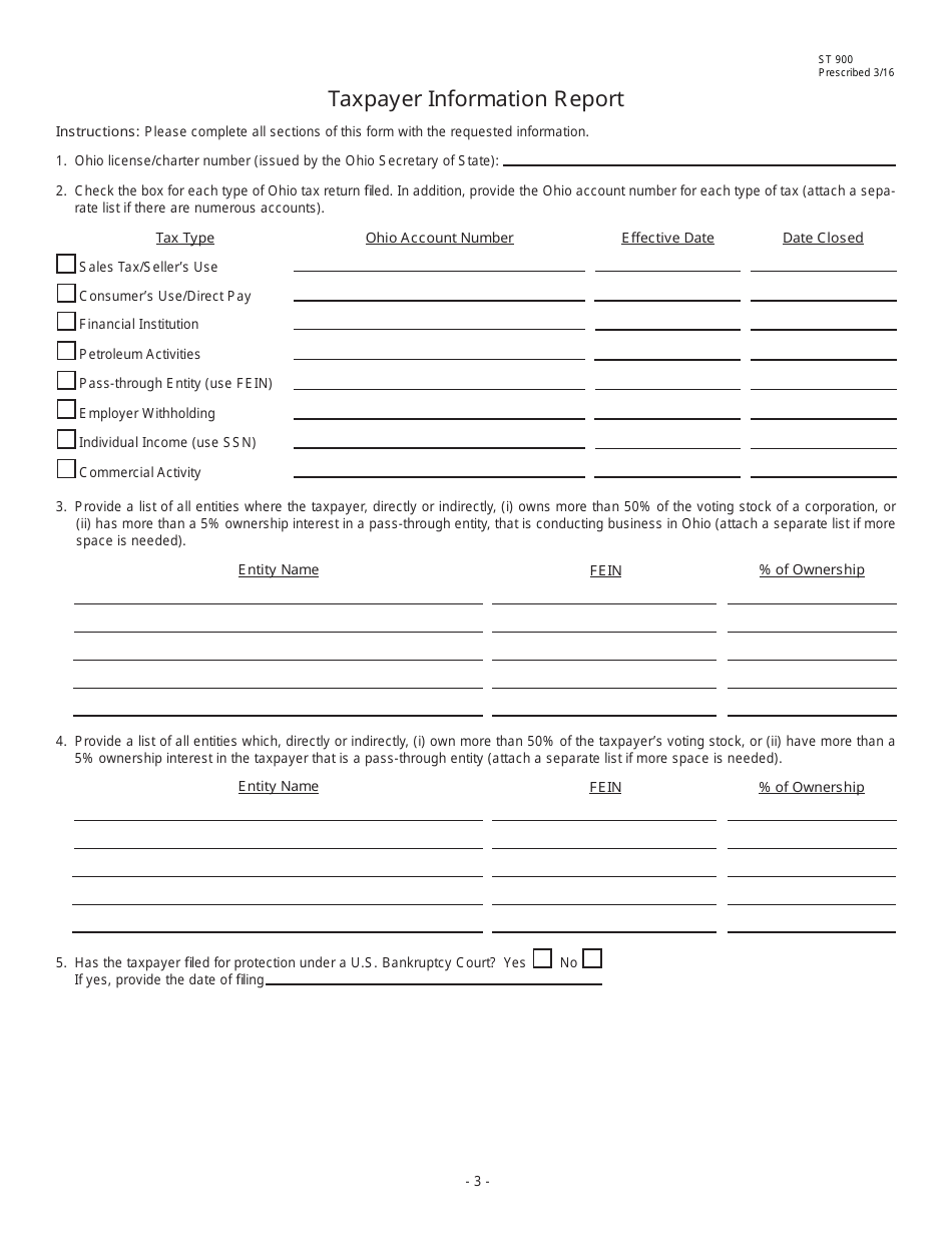 Form ST900 Application for an Ohio Direct Payment Permit - Ohio, Page 3