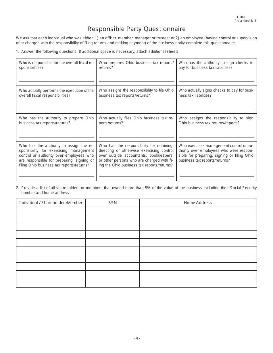 Form ST900 Application for an Ohio Direct Payment Permit - Ohio, Page 4