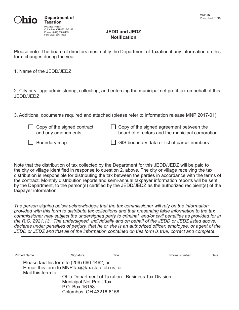 Form MNP JN Jedd and Jedz Notification - Ohio, Page 1