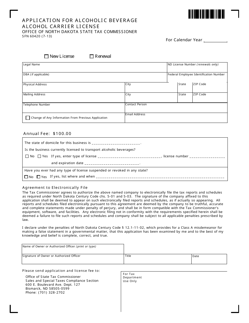 Form SFN60420 Fill Out, Sign Online and Download Fillable PDF, North