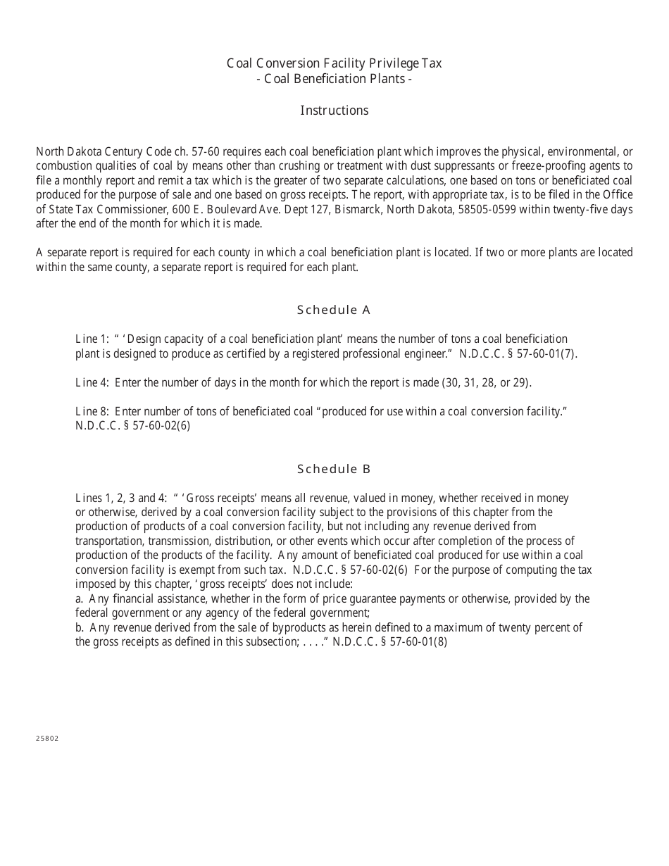 Form 25802 Coal Conversion Facility Privilege Tax - North Dakota, Page 3