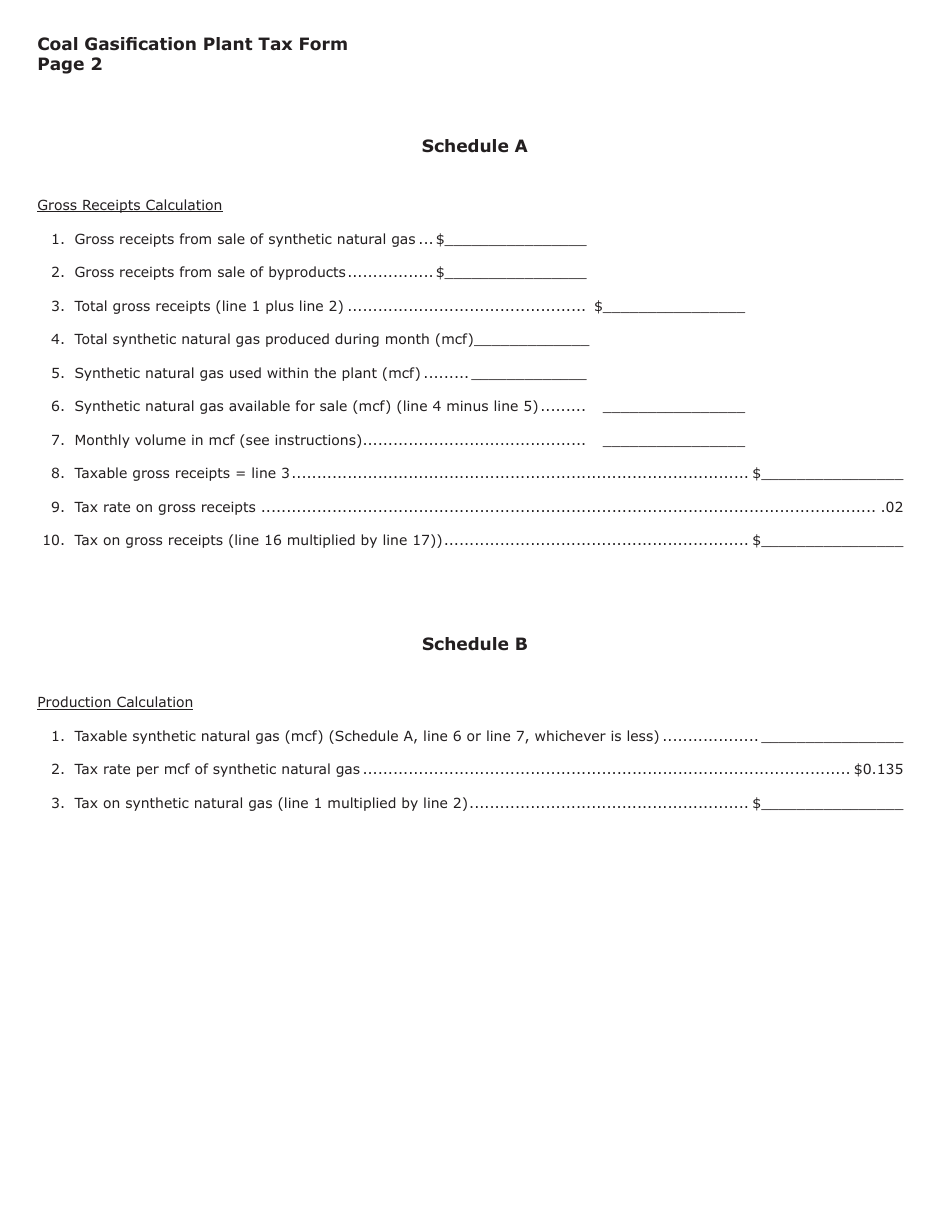 Form SFN25873 Coal Conversion Facility Privilege Tax - Coal Gasification Plants - North Dakota, Page 2