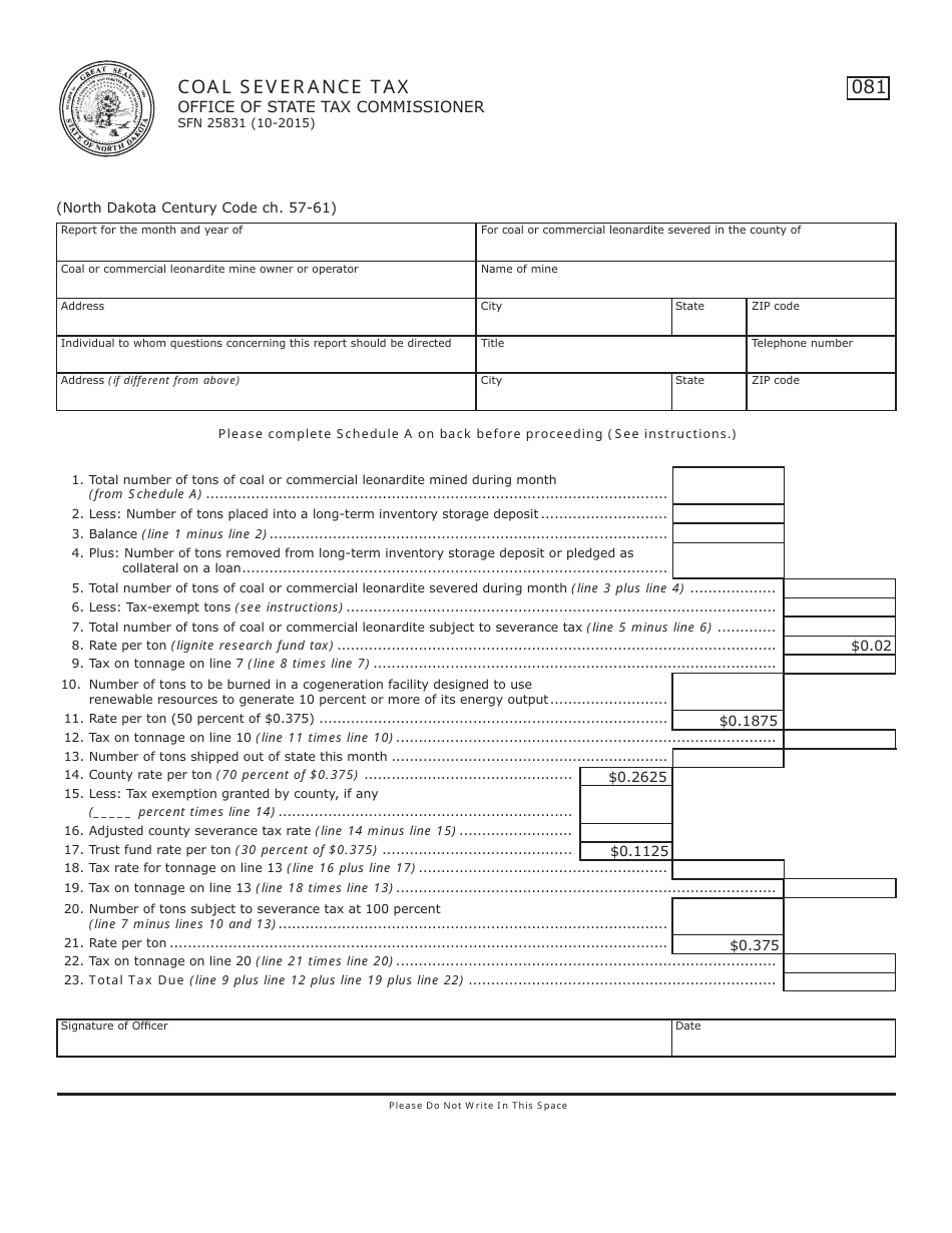 Form SFN25831 Coal Severance Tax - North Dakota, Page 1