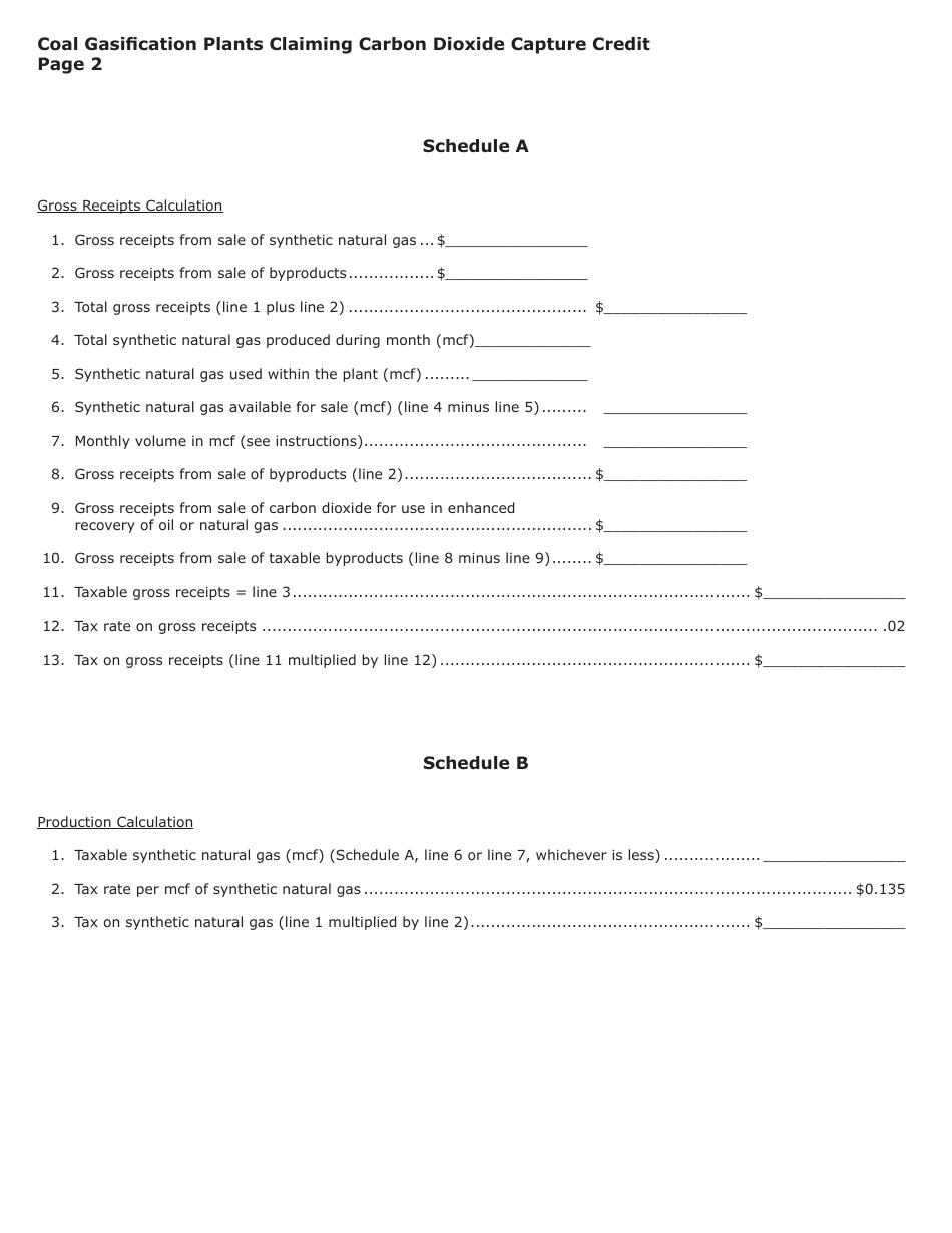 Form SFN25822 Coal Conversion Facility Privilege Tax - Coal Gasification Plants Claiming Carbon Dioxide Capture Credit - North Dakota, Page 2
