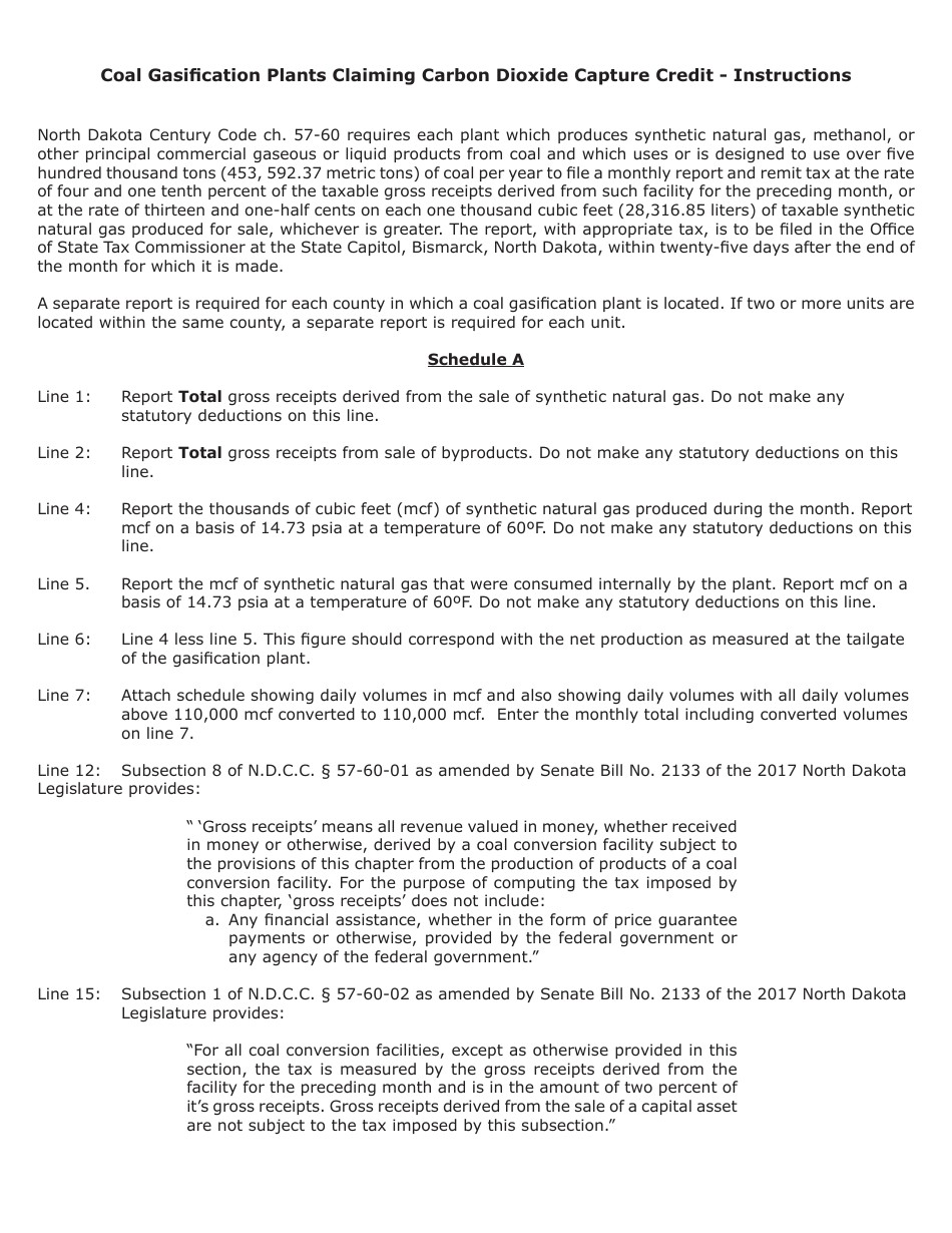 Form SFN25822 Coal Conversion Facility Privilege Tax - Coal Gasification Plants Claiming Carbon Dioxide Capture Credit - North Dakota, Page 3