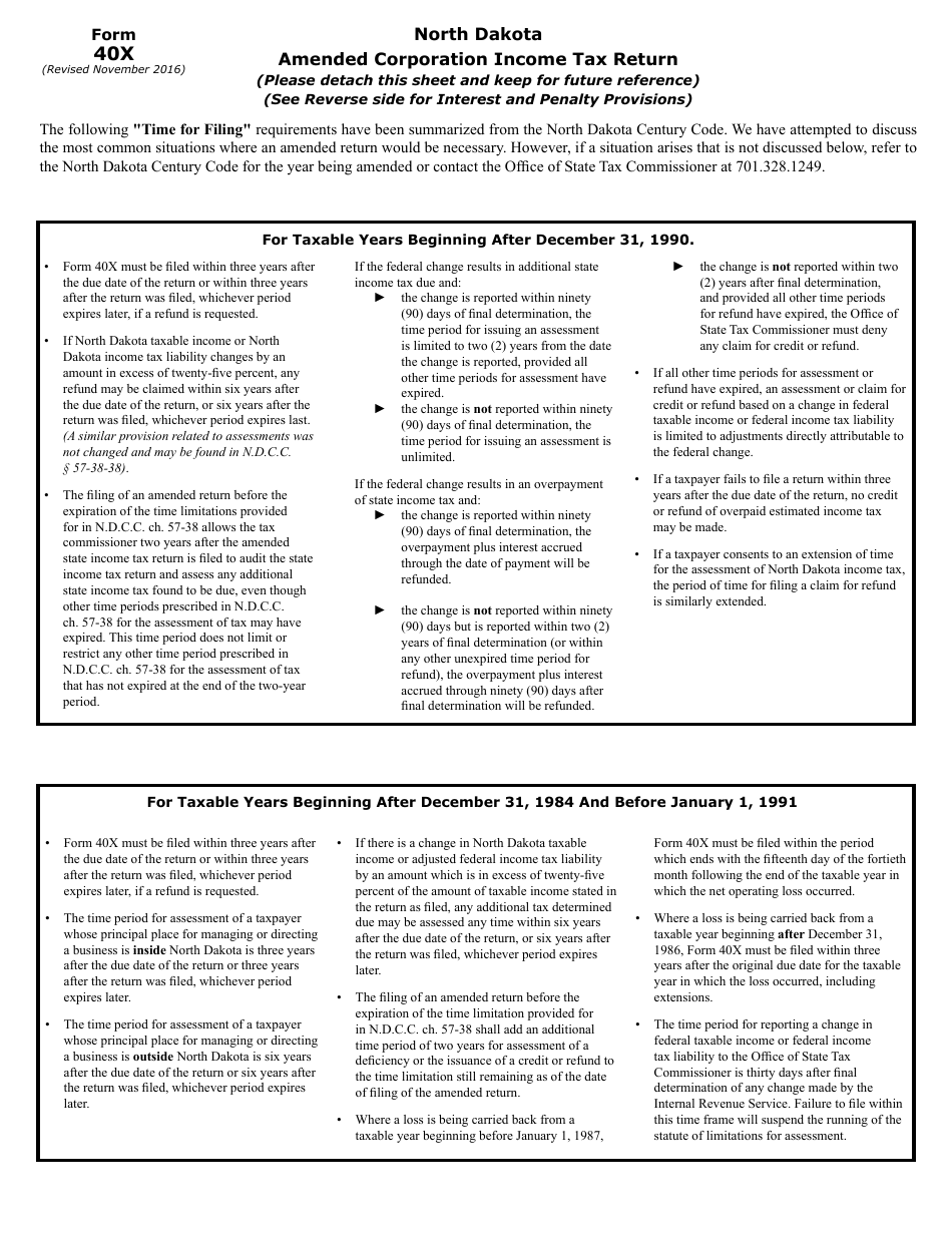 Form L02 (40X) Amended Corporation Income Tax Return - North Dakota, Page 3