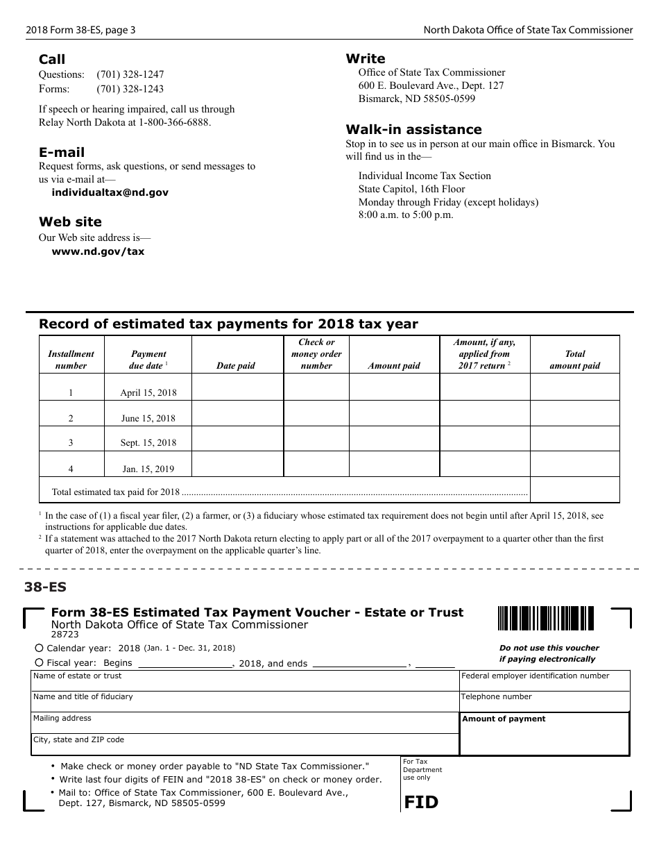 Form 38-ES Estimated Income Tax - Estates and Trusts - North Dakota, Page 3
