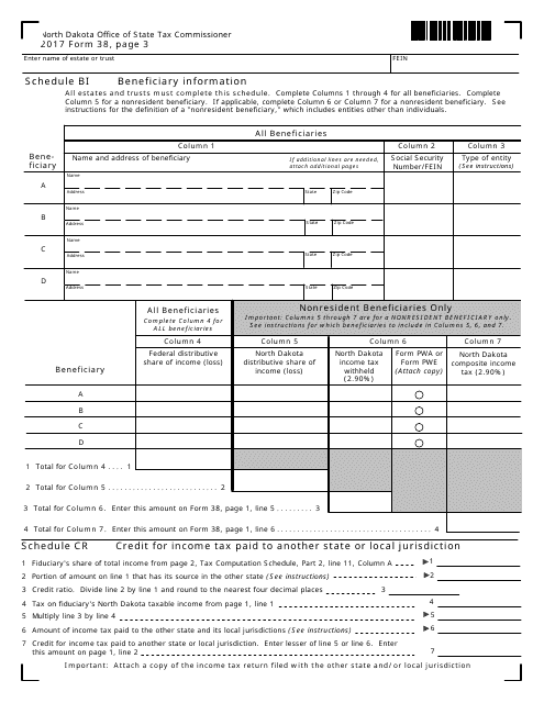 Form 38 Schedule BI Beneficiary Information - North Dakota, 2017