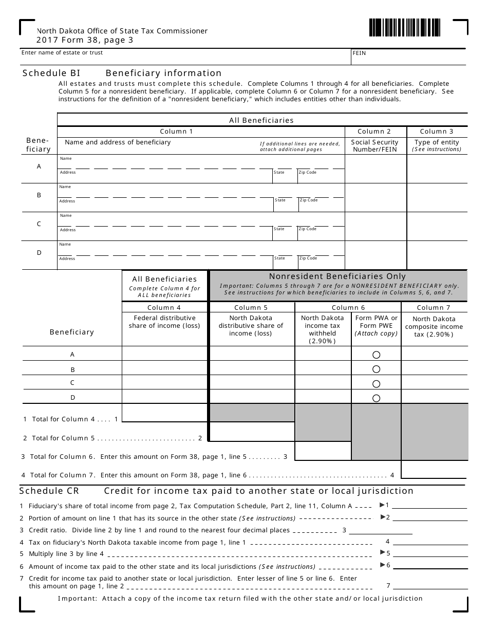 Form 38 Schedule BI - 2017 - Fill Out, Sign Online and Download ...