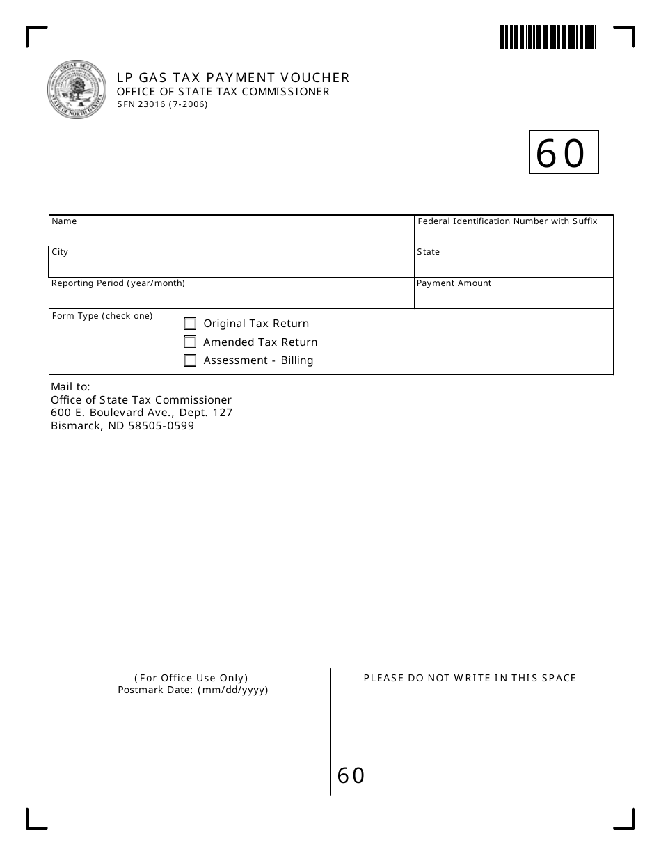 Form SFN23016 Lp Gas Tax Payment Voucher - North Dakota, Page 1