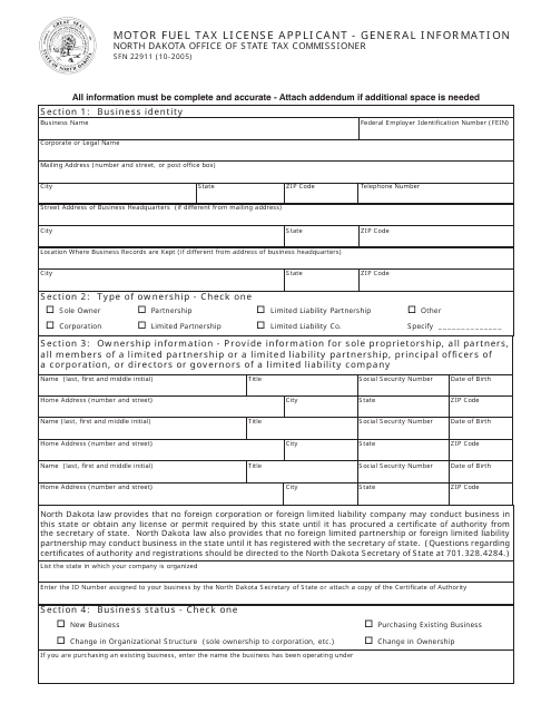 Form SFN22911  Printable Pdf