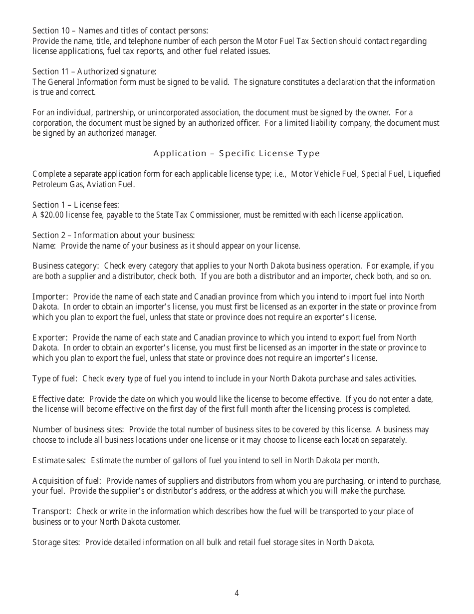 Form SFN22911 Motor Fuel Tax License Applicant - General Information - North Dakota, Page 6