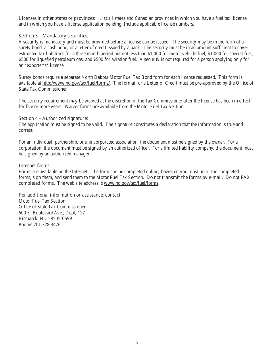 Form SFN22911 Motor Fuel Tax License Applicant - General Information - North Dakota, Page 7