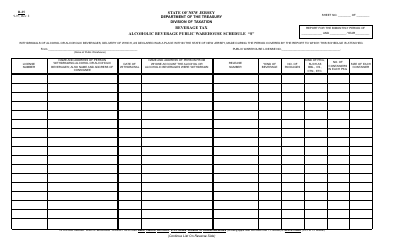 Document preview: Form R-25 Schedule S Alcoholic Beverage Public Warehouse - New Jersey