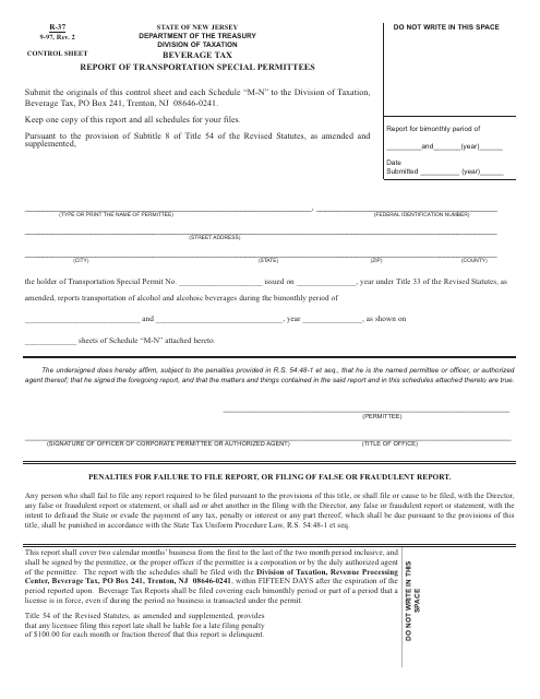 Form R-37 Report of Transportation Special Permittees - New Jersey