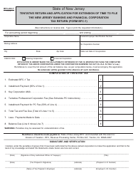 Form BFC-200-T Tentative Return and Application for Extension of Time to File the New Jersey Banking and Financial Corporation Tax Return (Form Bfc-1) - New Jersey