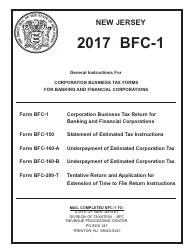 Document preview: Instructions for Form BFC-1 Corporation Business Tax Return for Banking and Financial Corporations - New Jersey