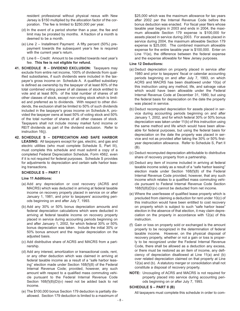 Instructions for Form BFC-1 Corporation Business Tax Return for Banking and Financial Corporations - New Jersey, Page 10