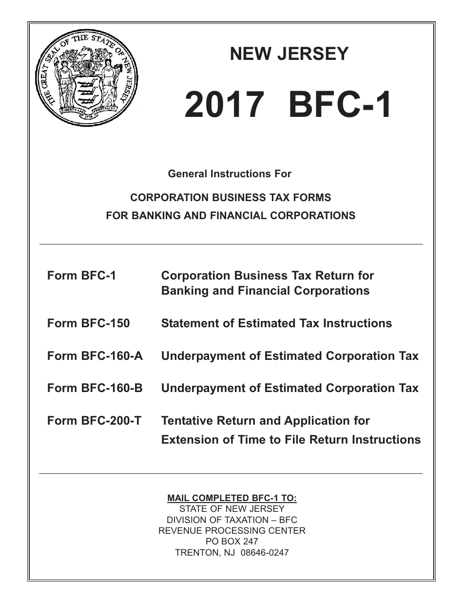 Instructions for Form BFC-1 Corporation Business Tax Return for Banking and Financial Corporations - New Jersey, Page 1