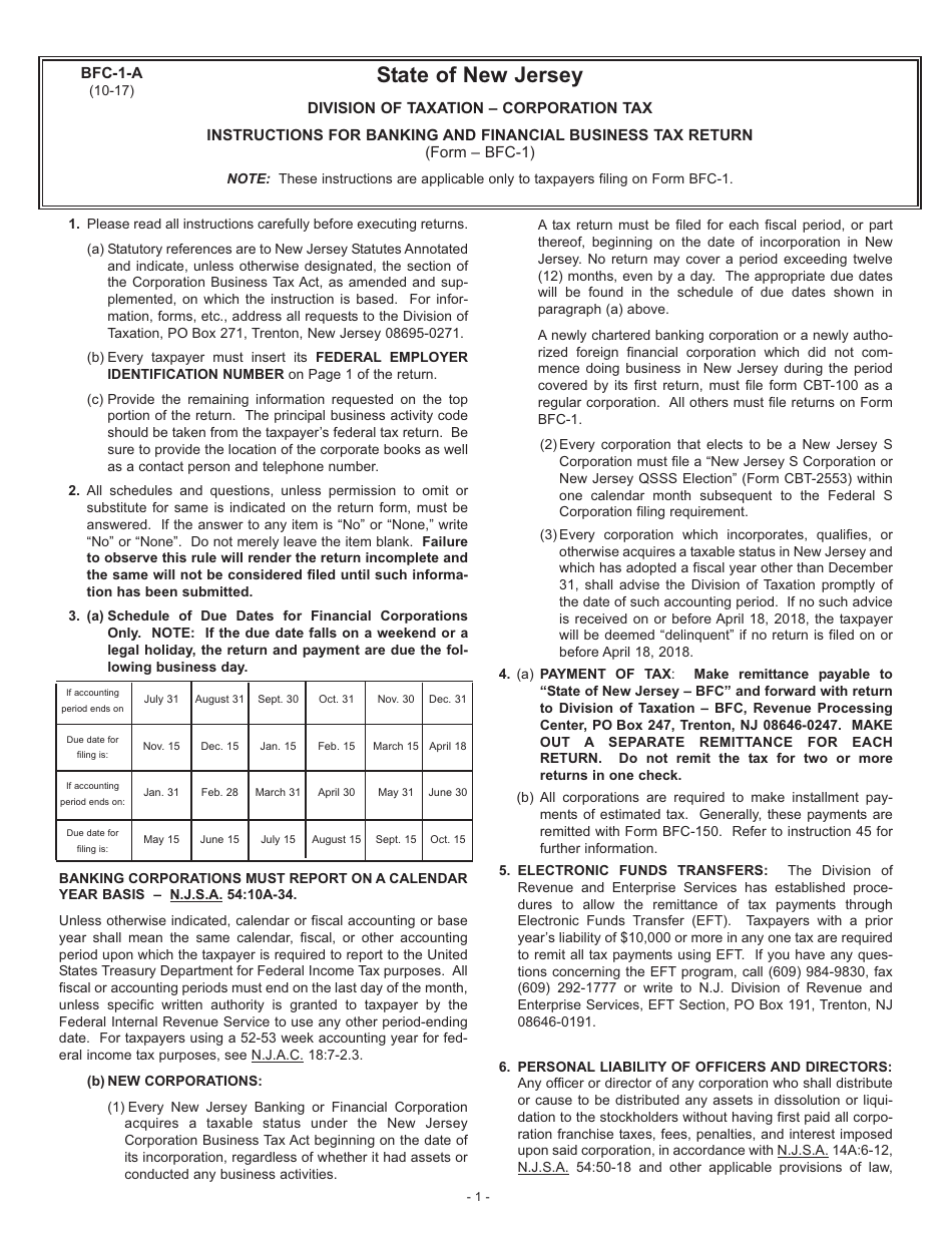 Instructions for Form BFC-1 Corporation Business Tax Return for Banking and Financial Corporations - New Jersey, Page 3