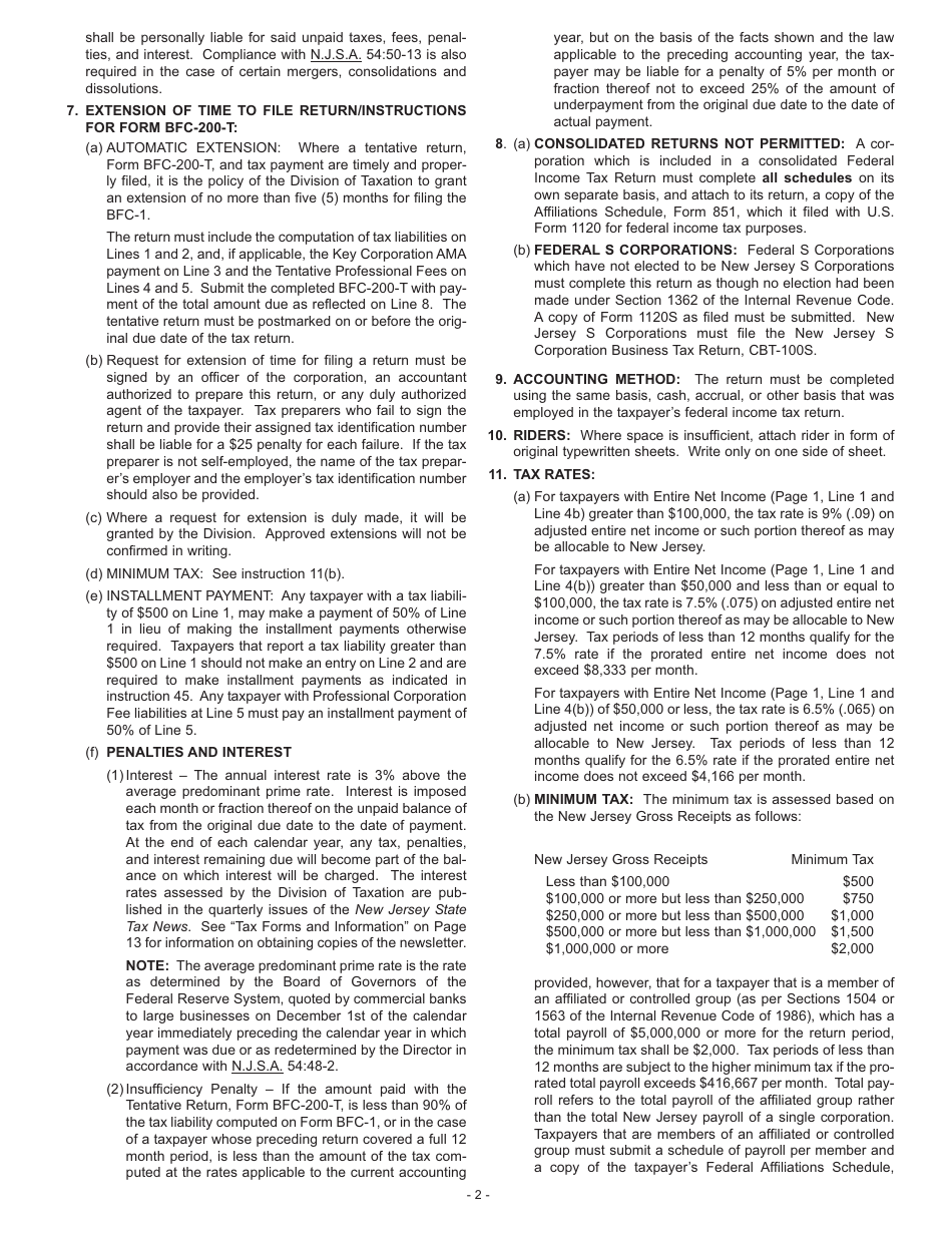 Instructions for Form BFC-1 Corporation Business Tax Return for Banking and Financial Corporations - New Jersey, Page 4