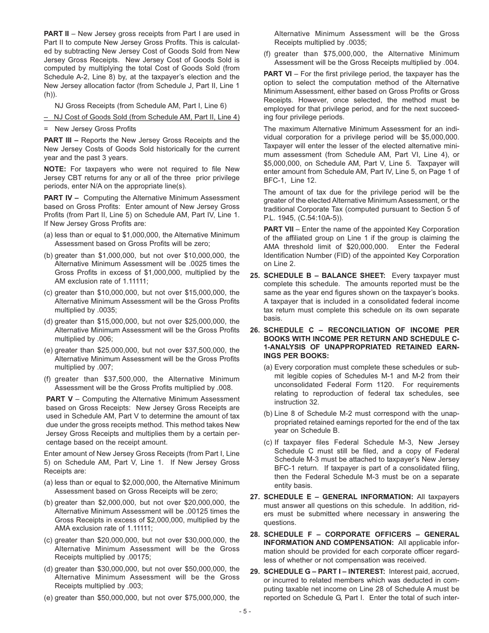 Instructions for Form BFC-1 Corporation Business Tax Return for Banking and Financial Corporations - New Jersey, Page 7