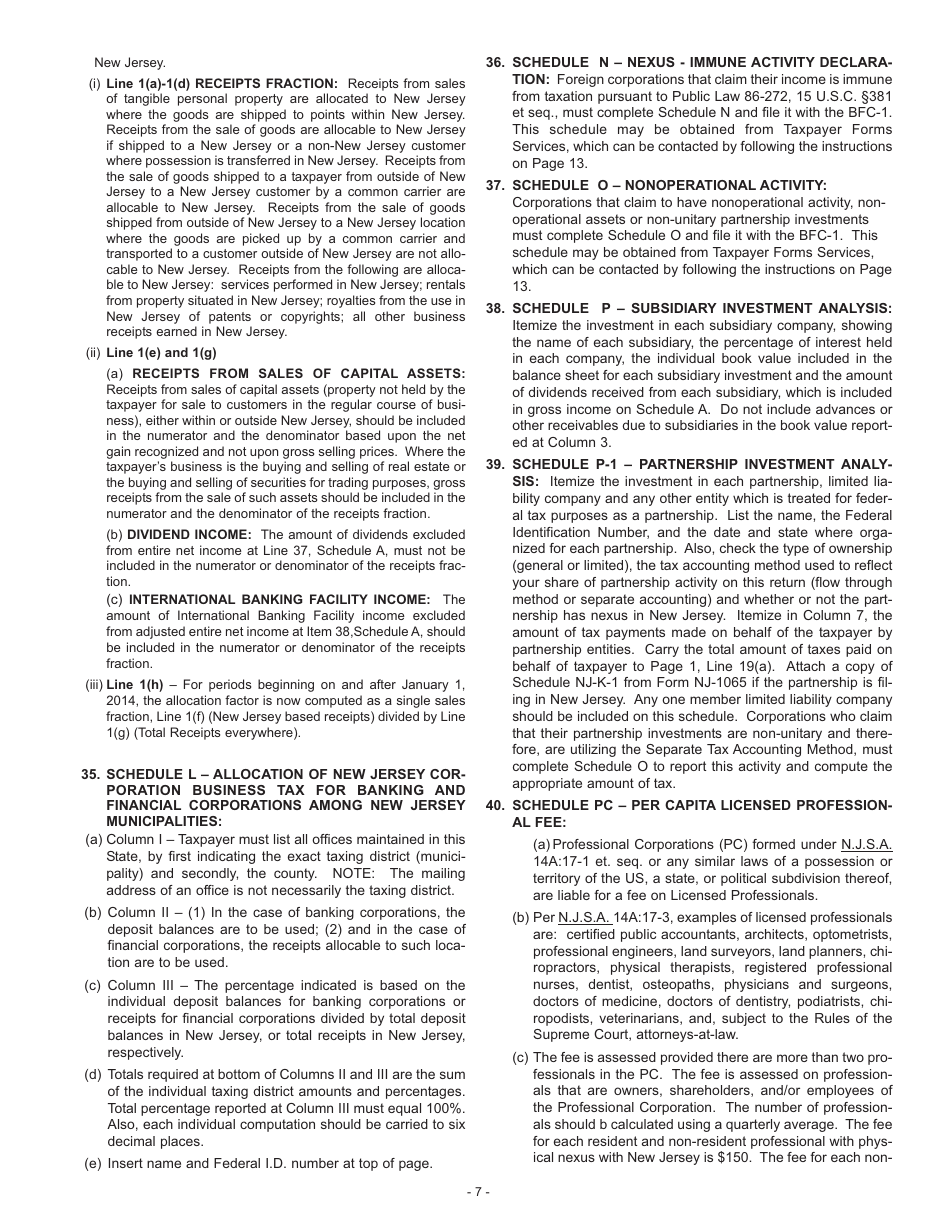 Instructions for Form BFC-1 Corporation Business Tax Return for Banking and Financial Corporations - New Jersey, Page 9