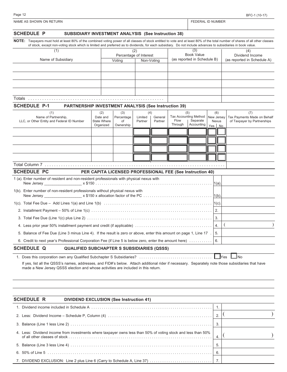 Form BFC-1 Corporation Business Tax Return for Banking and Financial Corporations - New Jersey, Page 12