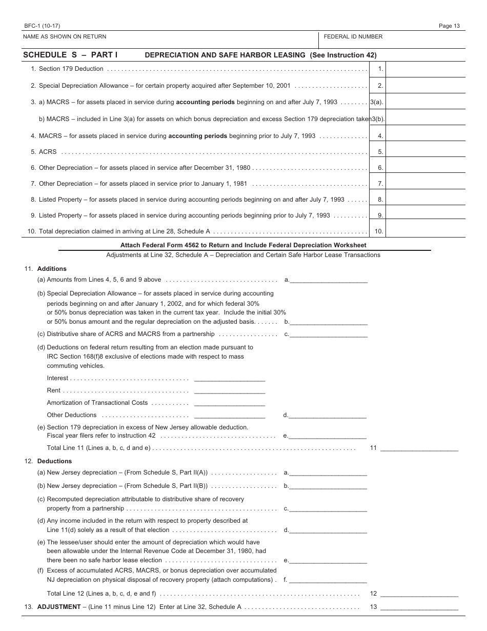 Form BFC-1 Corporation Business Tax Return for Banking and Financial Corporations - New Jersey, Page 13