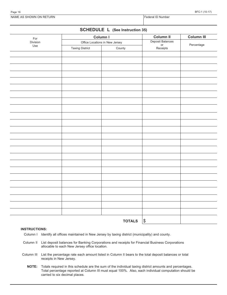 Form BFC-1 Corporation Business Tax Return for Banking and Financial Corporations - New Jersey, Page 16