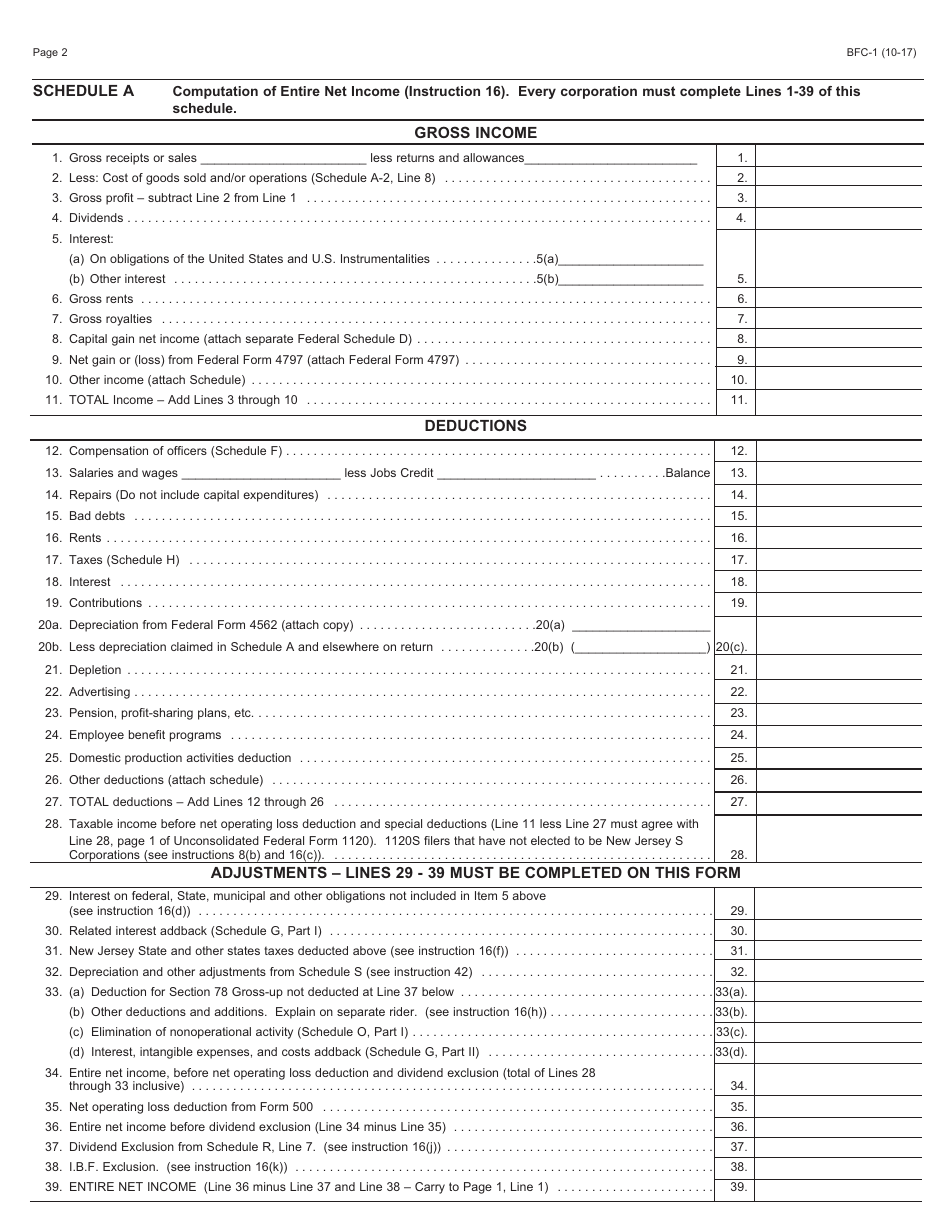 Form BFC-1 Corporation Business Tax Return for Banking and Financial Corporations - New Jersey, Page 2