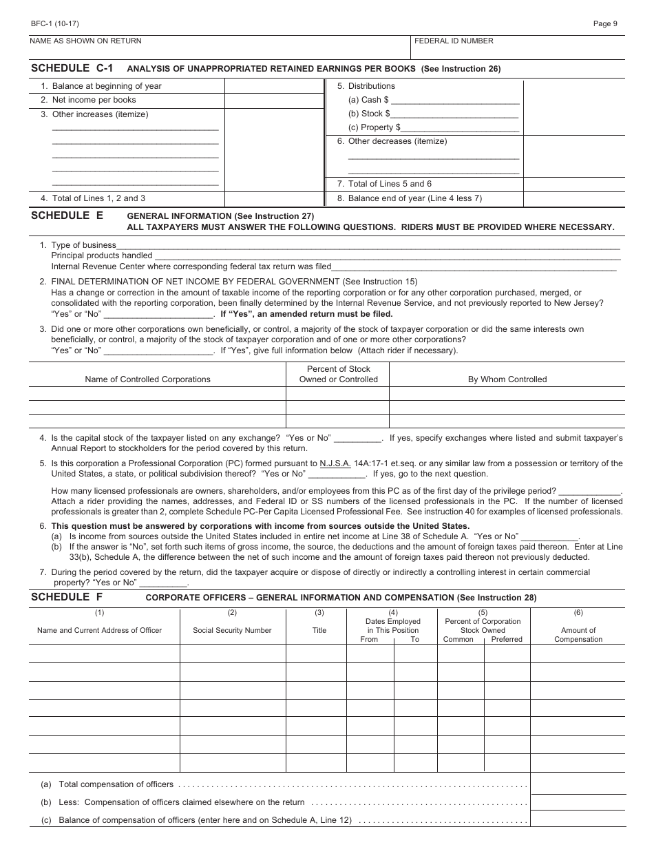 Form BFC-1 Corporation Business Tax Return for Banking and Financial Corporations - New Jersey, Page 9