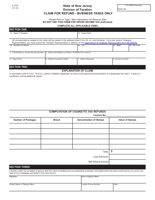 Form A-3730  Printable Pdf