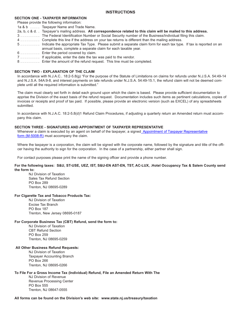 Form A-3730 Claim for Refund - New Jersey, Page 2