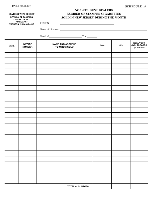 Form CNR-3 Schedule B  Printable Pdf