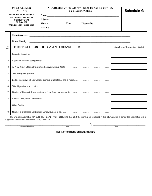Form CNR-1 Schedule G  Printable Pdf