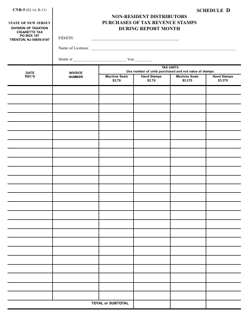 Form CNR-5 Schedule D  Printable Pdf