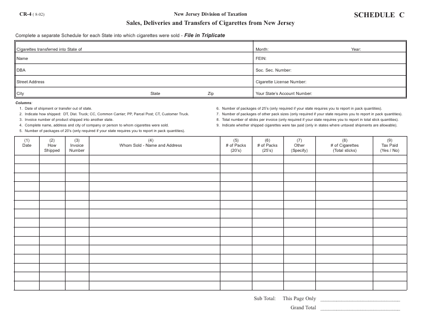 Form CR-4 Schedule C  Printable Pdf