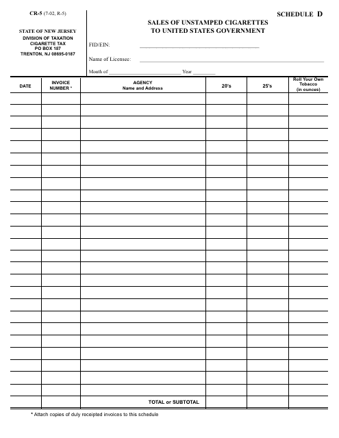 Form CR-5 Schedule D  Printable Pdf