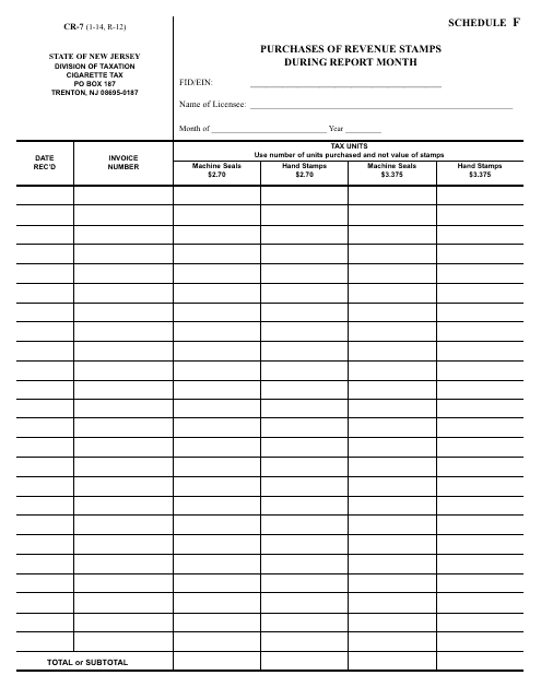 Form CR-7 Schedule F  Printable Pdf