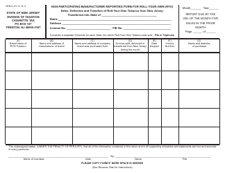 Form NPM-2 Non-participating Manufacturer Reporting Form for Roll-Your-Own (Ryo) - New Jersey