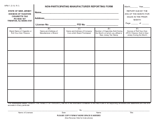 Form NPM-1 &quot;Non-participating Manufacturer Reporting Form&quot; - New Jersey