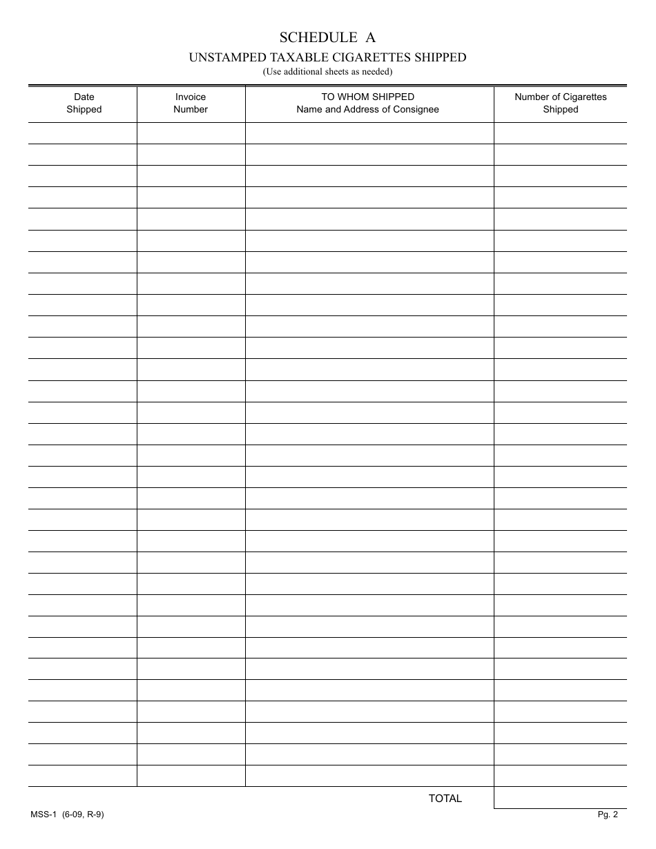 Form MSS-1 Manufacturers Monthly Report of Special Shipments of Taxable Cigarettes Into New Jersey - New Jersey, Page 2