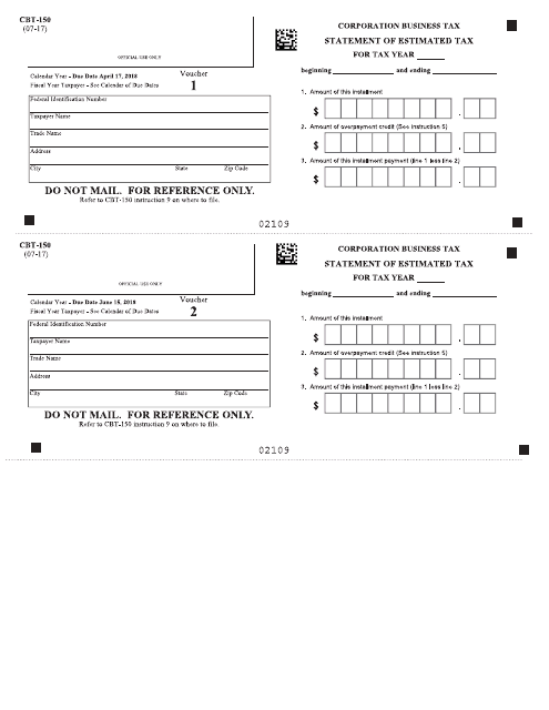 Form CBT-150  Printable Pdf