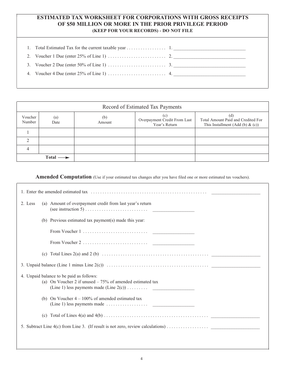 Instructions for Form CBT-150 Statement of Estimated Tax for Corporations - New Jersey, Page 4